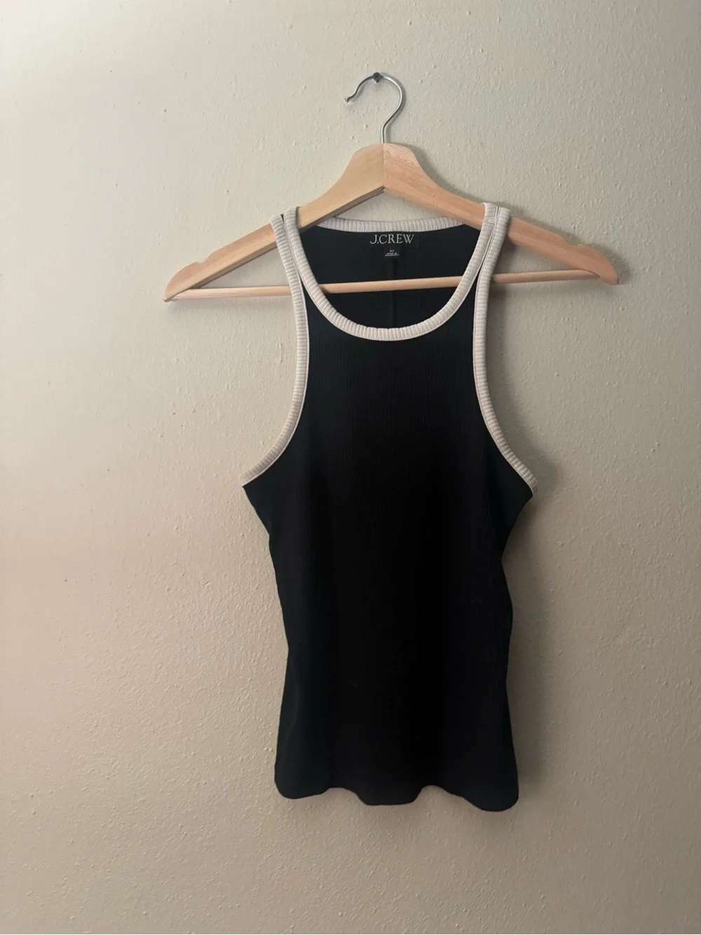 J. Crew Black Ribbed Tank with White Trim Accent